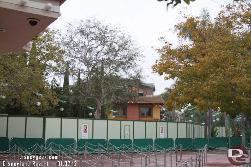 Out front most of the La Brea Bakery is behind walls.  A small outdoor seating area near World of Disney is not and is open.  As well as their cart out front.  I read they are expanding the bakery, but have seen no real details.  Wonder if they will take this chance to redo the wall too since it was originally designed before the security tents went in.