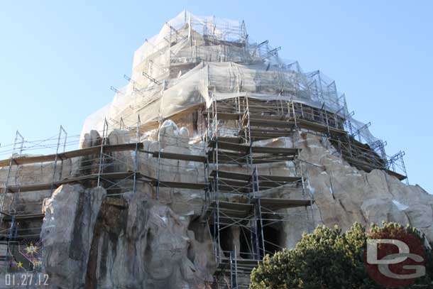 Back on the ground they are still erecting the scaffolding around the Matterhorn.