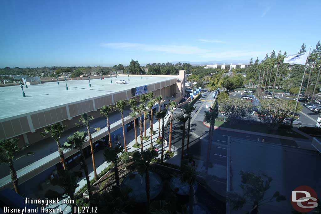 We almost looked right down the entrance driveway.  In the distance you can see the Mickey and Friends parking structure.