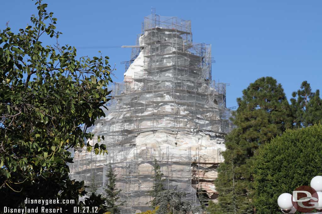 More scaffolding and some mesh/tarps up on the Matterhorn as its renovation project moves along.