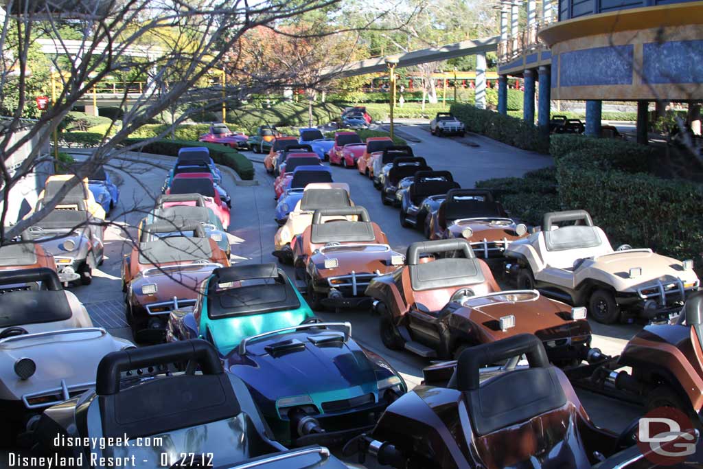 The Autopia was closed, no visible signs of why.  Just all the cars parked and bunch of Cast Members standing around the load area waiting.