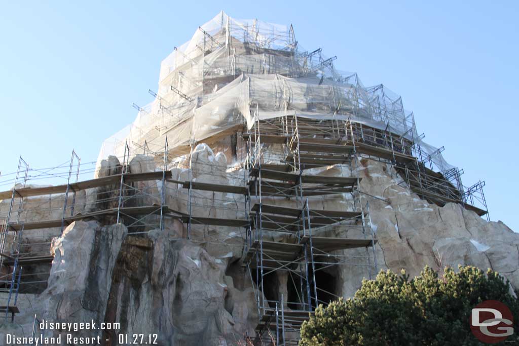 Back on the ground they are still erecting the scaffolding around the Matterhorn.