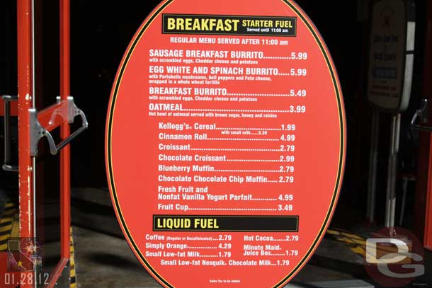 The breakfast menu at Taste Pilots.