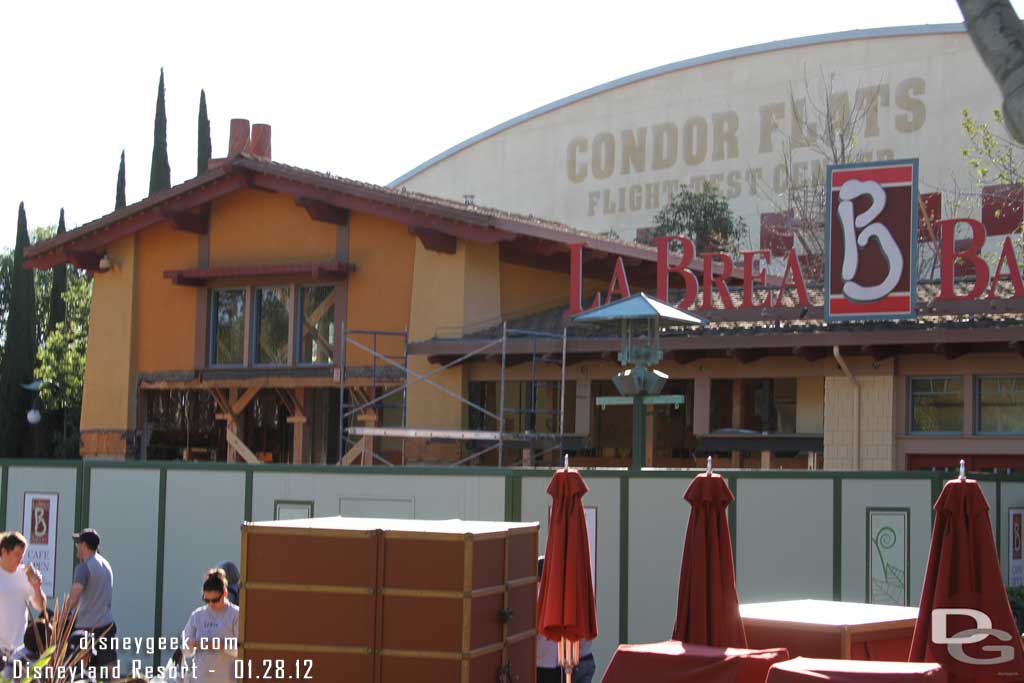 So far looks like the inside of the bakery has been gutted and some of the facade glass removed.