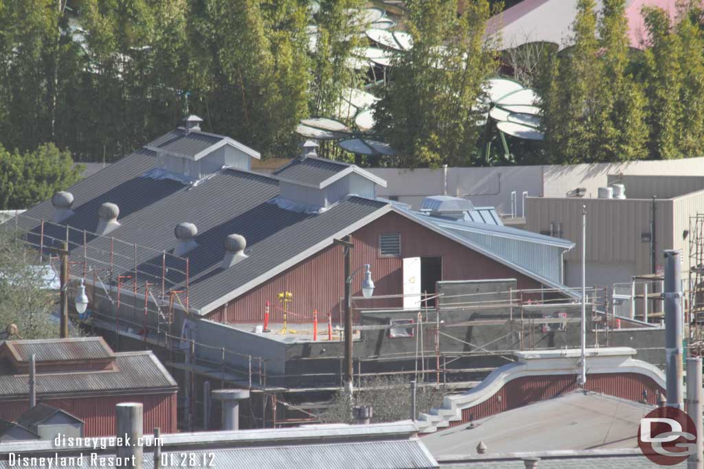 The facade is moving along on the old farm building.