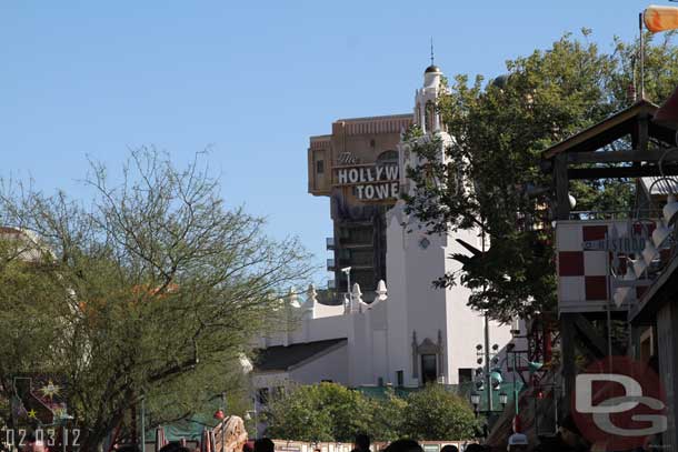 Looking down toward the Carthay there are now trees around the fountain.