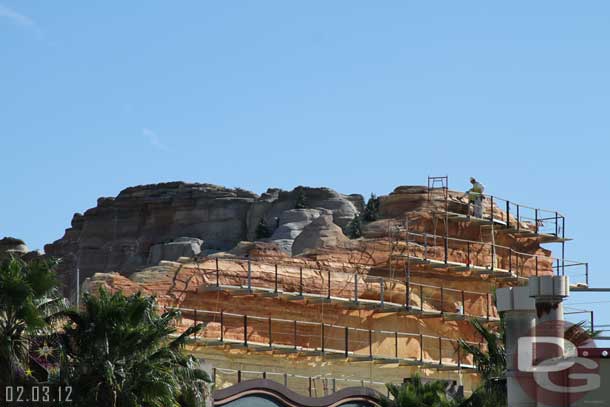 The rock face overlooking the Pier is nearing completion.  Notice anything missing here?   They have removed the safety line and poles that went across the top of the range.