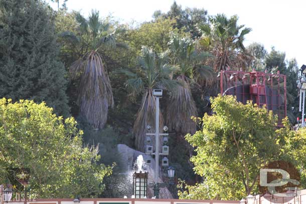 The fountain was on today.  As you can see the water was being blown around a bit.