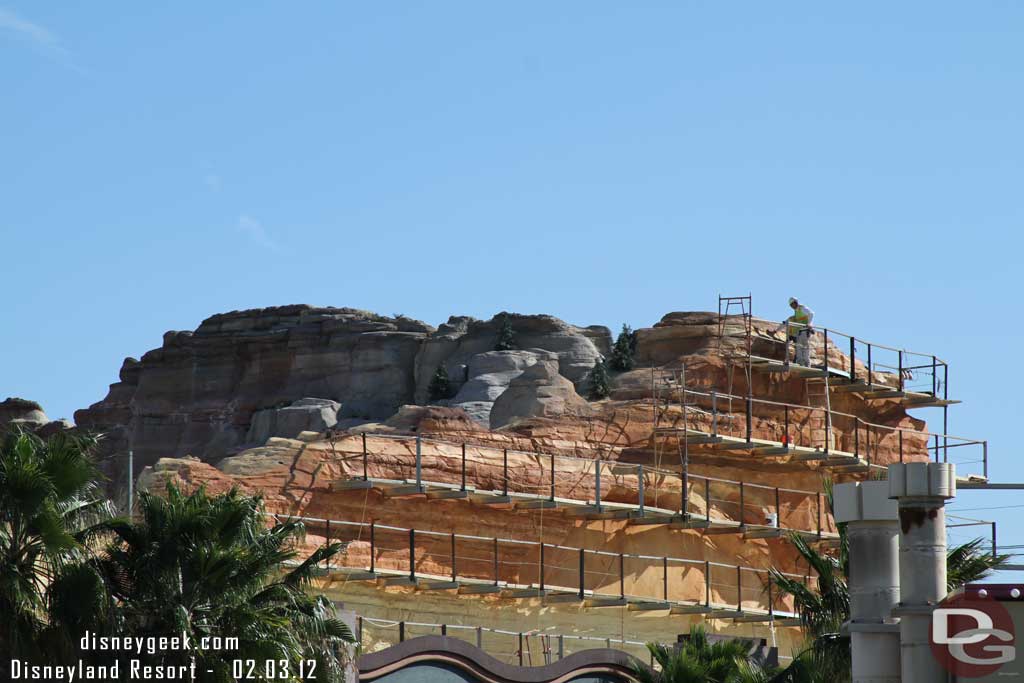 The rock face overlooking the Pier is nearing completion.  Notice anything missing here?   They have removed the safety line and poles that went across the top of the range.