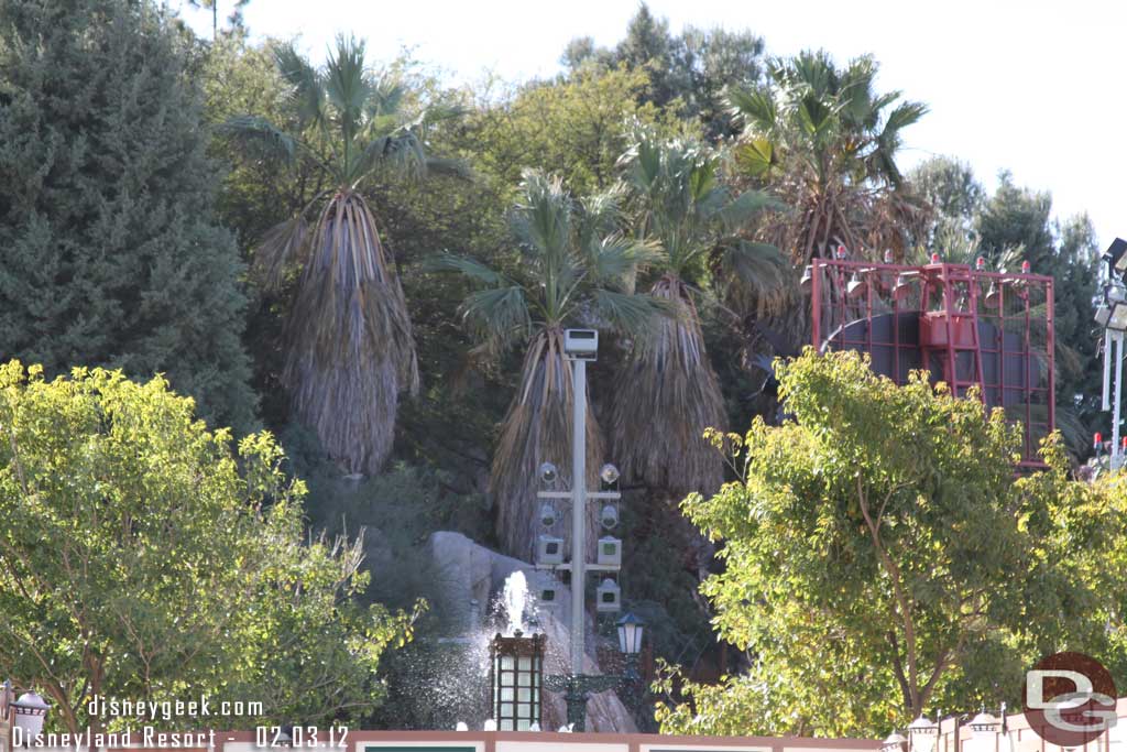 The fountain was on today.  As you can see the water was being blown around a bit.