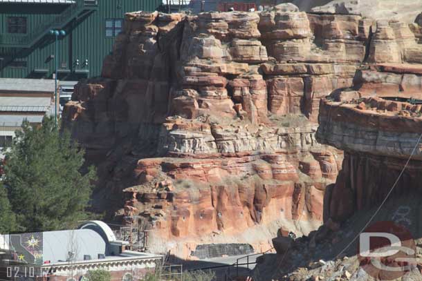 Guess I was wrong last week (due to the shadows) they still have not patched the hole that was cut out along the Racers track, but now almost all the scaffolding is down and the toothpicks cut off.  You can see some of the holes waiting to be patched and painted.