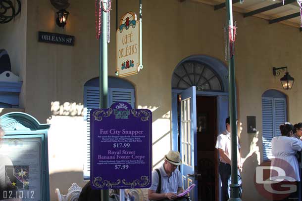 Throughout New Orleans Square there were special menu items for the event.  Here are the two Cafe Orleans offerings.