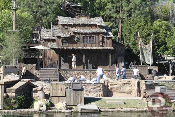 A crew working on the stage on the Island.