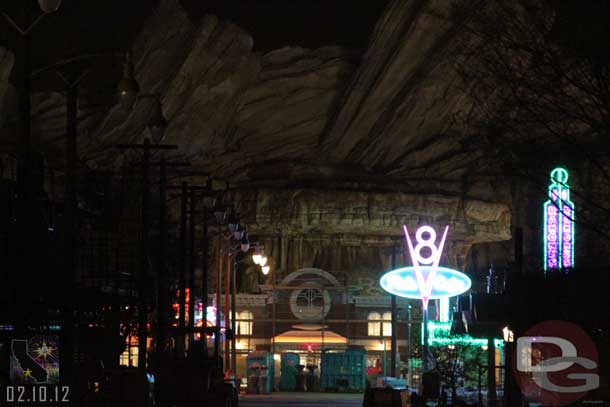 Speaking of impressive after dark.. more neon was on this evening and the more I see the more I cannot wait to go hang out in Radiator Springs!  Speaking of which did everyone catch on the earnings call early this week Bob Iger said Cars Land would be opening in June (no date but at least officially it is down to a month now!).  Rumor is mid June... which fits with the model of the past couple of years and openings.