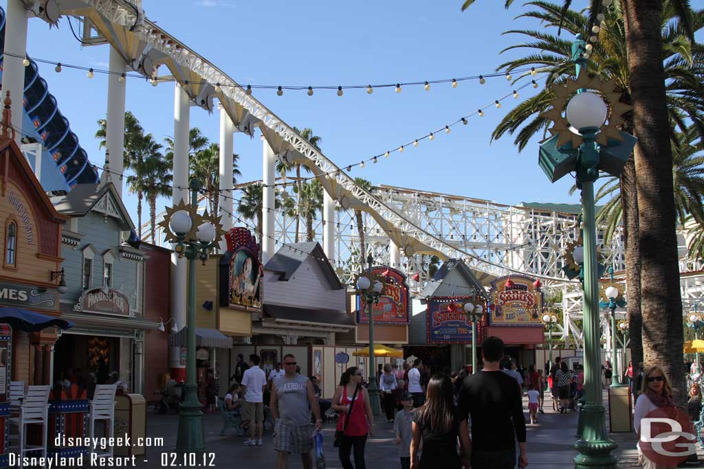 Work on the facades of the Midway Shops continues.