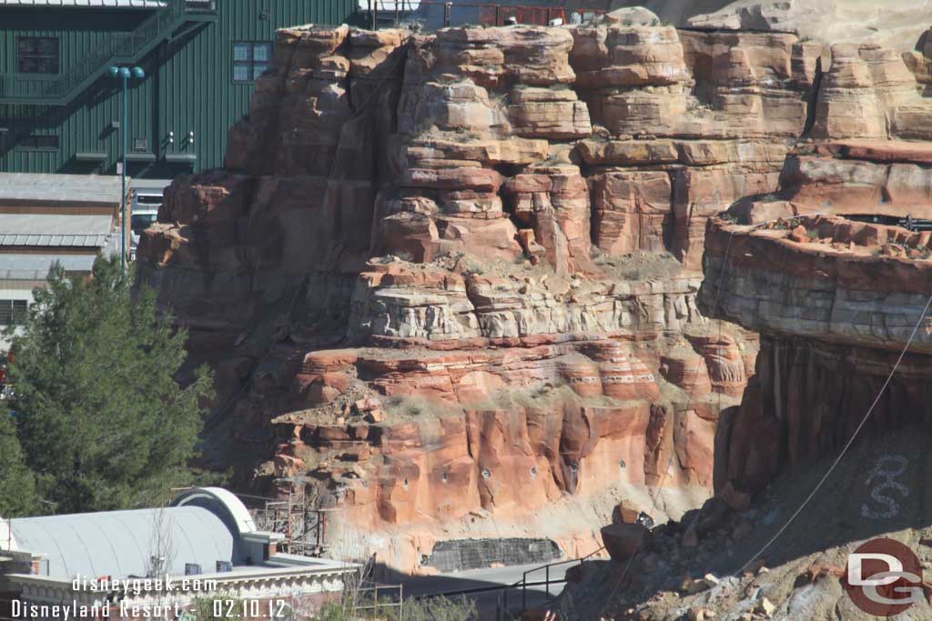 Guess I was wrong last week (due to the shadows) they still have not patched the hole that was cut out along the Racers track, but now almost all the scaffolding is down and the toothpicks cut off.  You can see some of the holes waiting to be patched and painted.