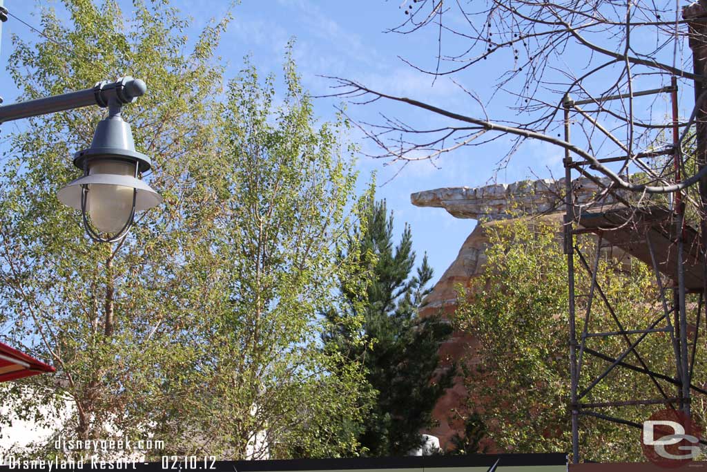 There were quite a few trees in the way when looking from the Wharf to Cars Land.  Assuming they are staged there for installation along the walkway.  I would venture to guess that is not their permanent location right in the middle of the walkway.