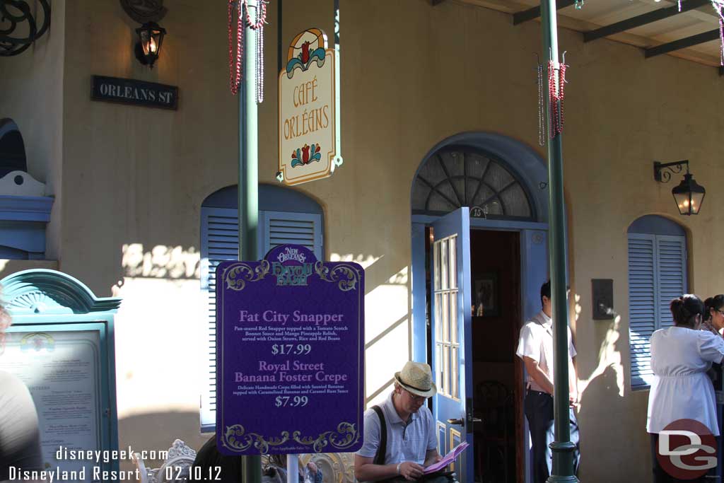 Throughout New Orleans Square there were special menu items for the event.  Here are the two Cafe Orleans offerings.