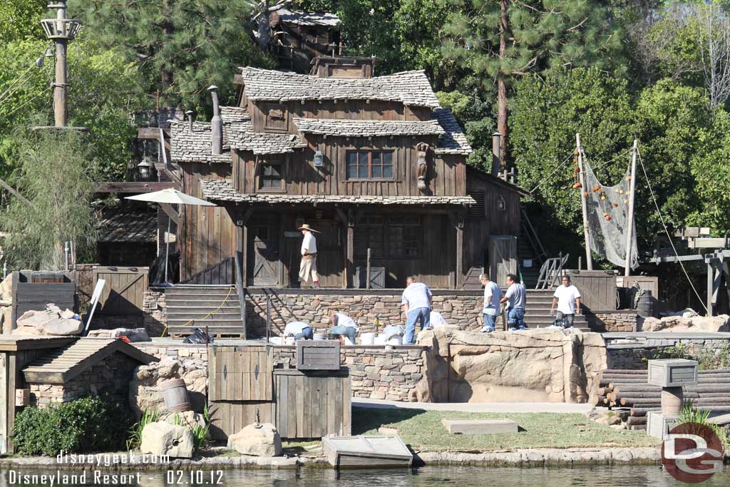 A crew working on the stage on the Island.