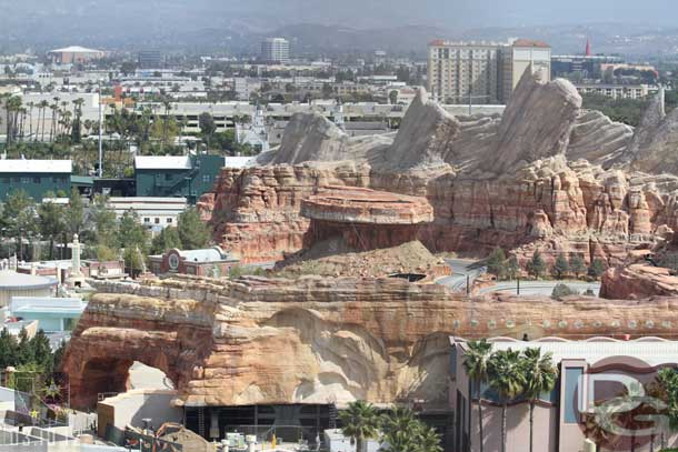 An almost scaffolding free shot of Cars Land.