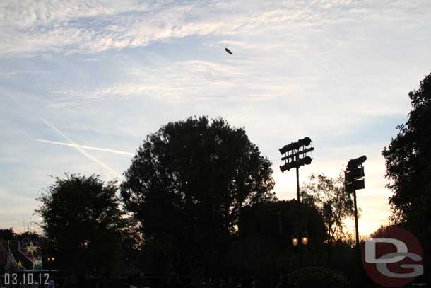 The blimp was overhead.  It appeared to be lingering over Angel Stadium.