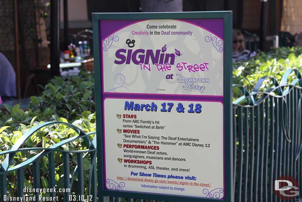 Next week is an event in Downtown Disney - Signin in the Street.  Hopefully the weather forecasts are wrong (they are saying rain next weekend as of today)