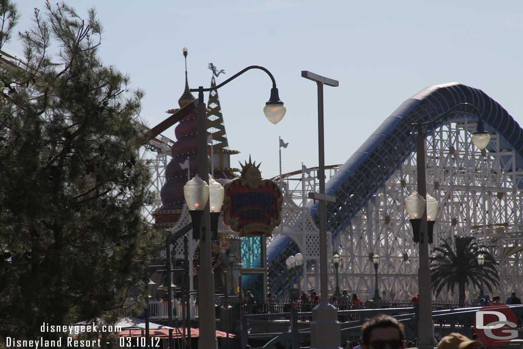 The light/speaker towers have returned to the parade route.