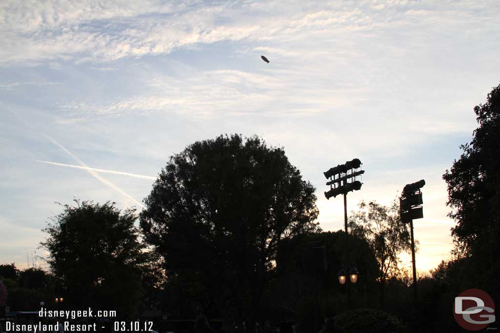 The blimp was overhead.  It appeared to be lingering over Angel Stadium.