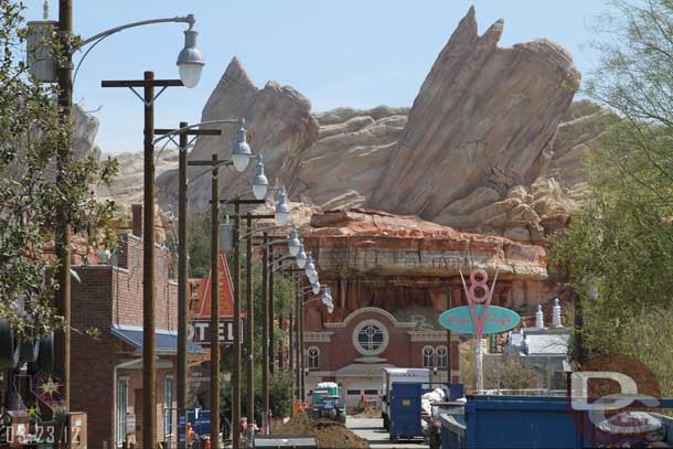 A look down Route 66 today.  Quite a bit of activity as more landscaping is going in and they work on the interiors.