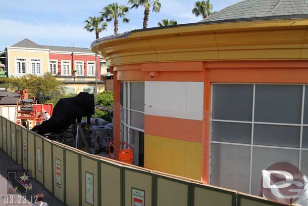 The Lego store work is moving along.  There were several models under wraps out front.