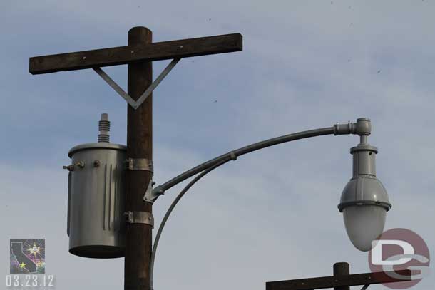 A closer look at the electrical poles.  Transformers are now installed.