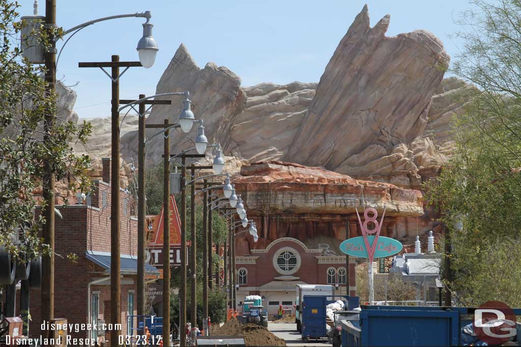 A look down Route 66 today.  Quite a bit of activity as more landscaping is going in and they work on the interiors.