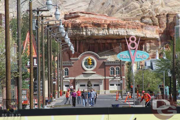 Most of the construction is done so there are now groups roaming around with no hard hats (the crews on either side were laying sod).