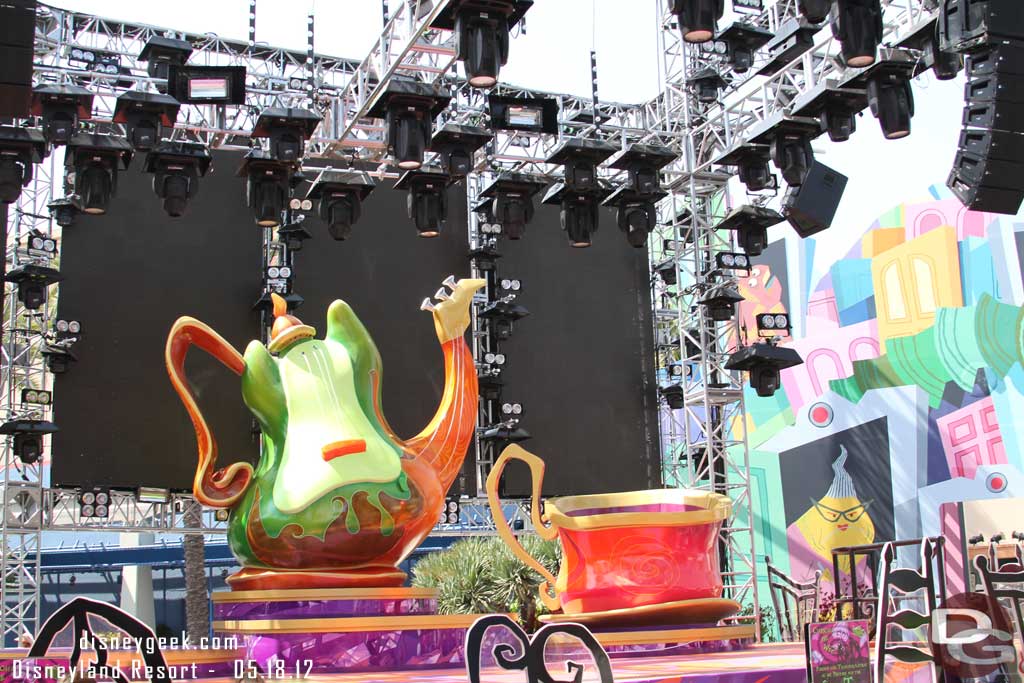 Props have been installed on the stage.  The stage will feature a live band.