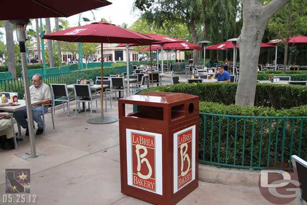 The outdoor seating area.  New tables and chairs but no other real changes.  I thought they may take this opportunity to redo the area so they would not need the temporary security fences anymore.