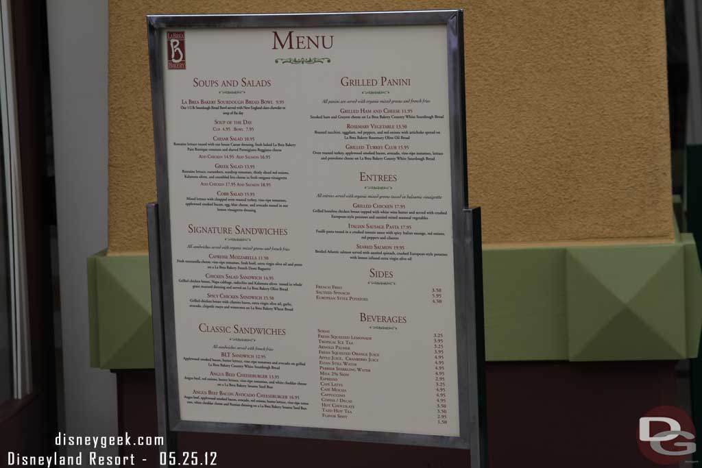 The menu.