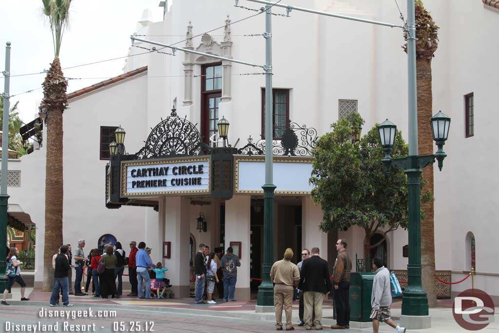 There were several Imagineers milling around the front of the Carthay.. eventually a couple of reporters showed up to talk with them and then tour the Carthay.