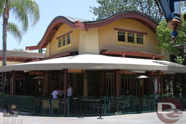 The cover is on the outdoor seating at La Brea Bakery.