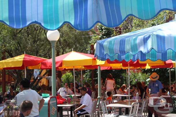 The USC inspired Corn Dog Castle umbrellas looked bright and new to me.