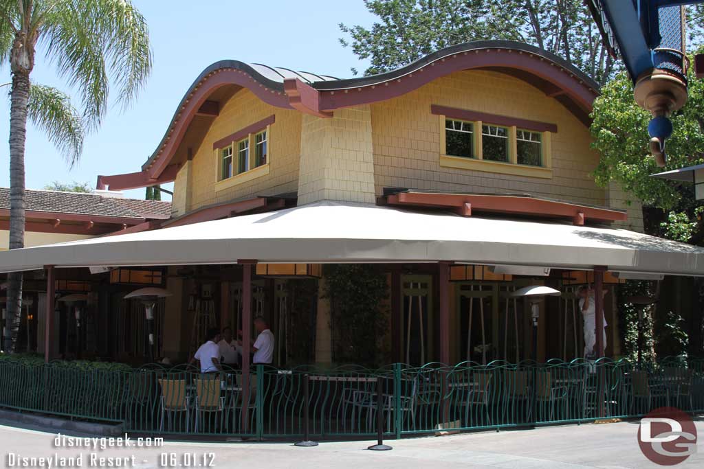 The cover is on the outdoor seating at La Brea Bakery.