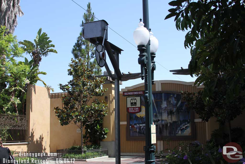 Signage for the Red Car Trolley at the Hollywood Tower Hotel stop.