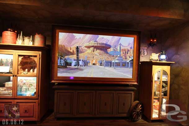 The main display right now has a time-lapse of the growth of Radiator Springs.  Starting next week Time Travel Mater will also be shown.