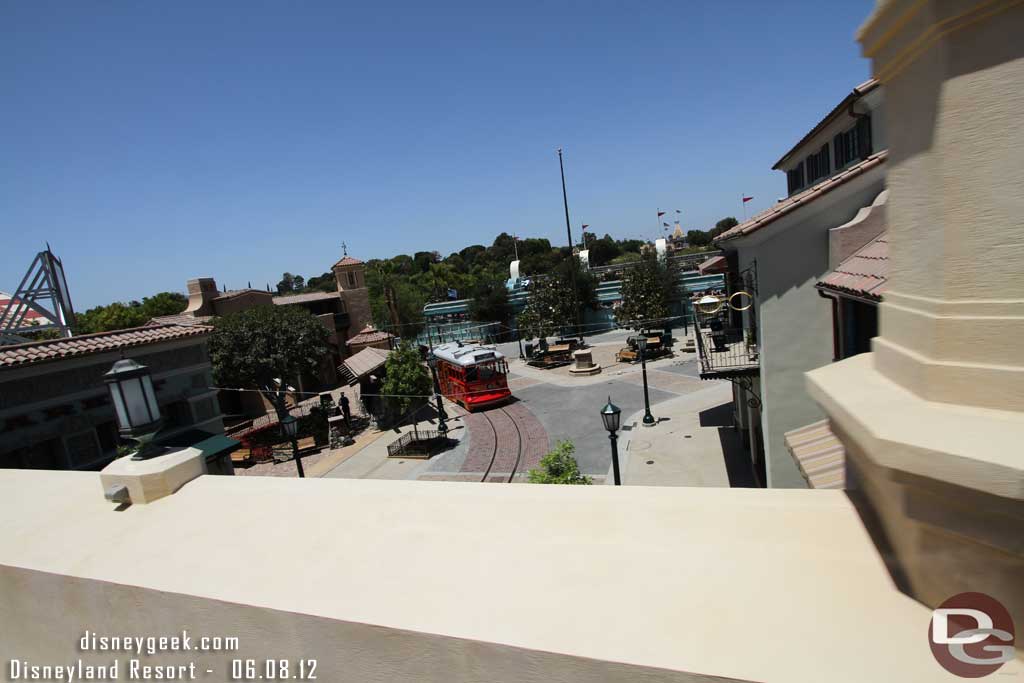 A Red Car was parked at the stop for the Cast Member Preview.  Looked like they were able to walk down the street and around the car, no rides today.