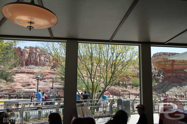 This dining area has a great view of the Racers.