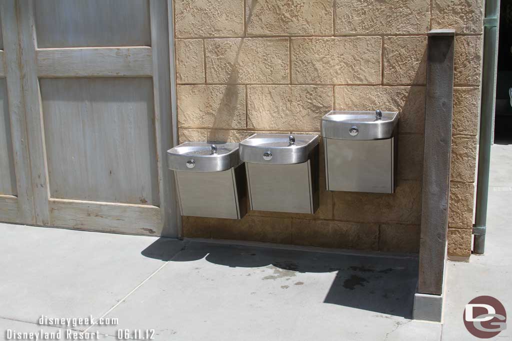 There are one set of restrooms and drinking fountains.  Good news is the waters was very cold coming out...