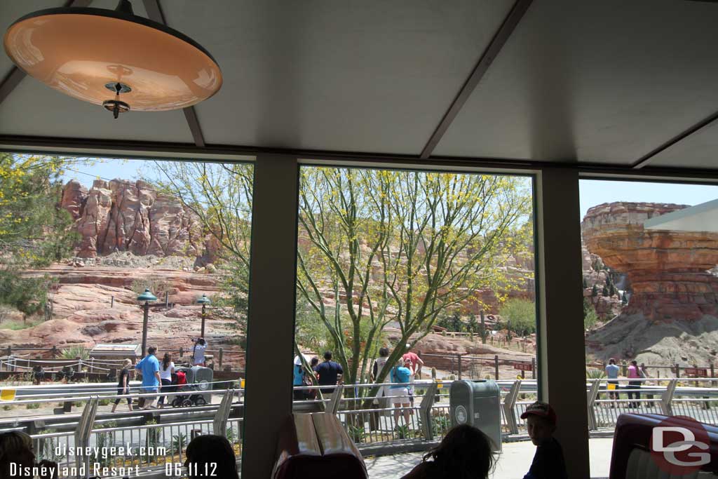 This dining area has a great view of the Racers.