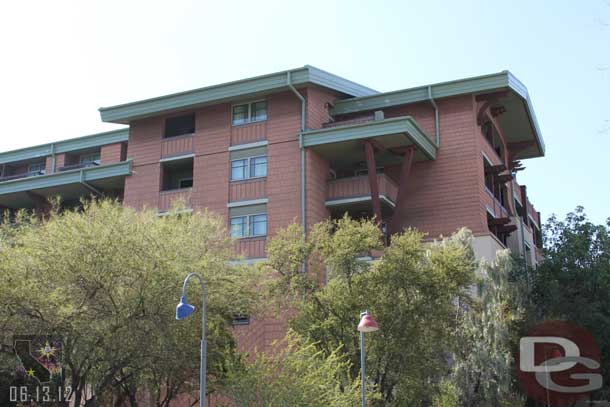 A better view looking up at my room (it is the top floor covered balcony, a little left of center in this picture).