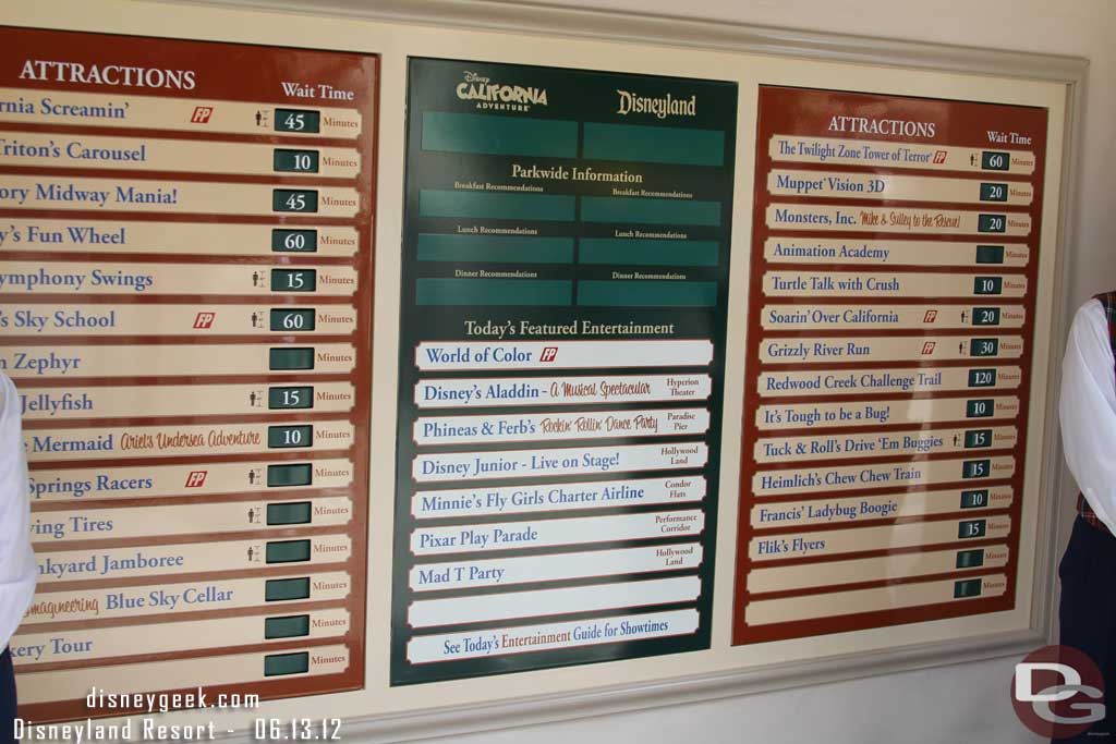 The new wait time board.