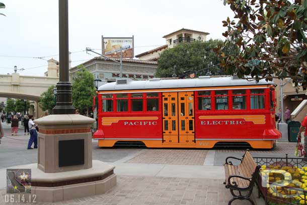 A better picture of the Red Car Trolley.  Also note no dedication plaque on the flag pole yet.