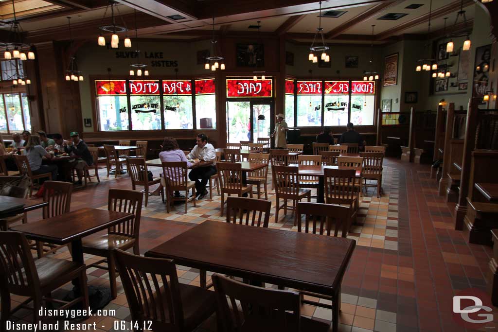 A wide shot of the dining room.